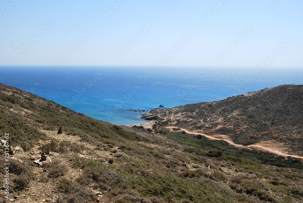 View of hills by the sea against the sky, Prasonisi, Rhodes island, Greece