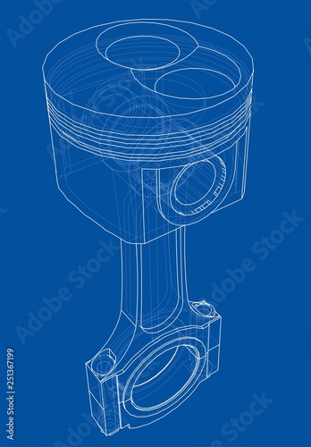 Sketch of piston. Vector rendering of 3d