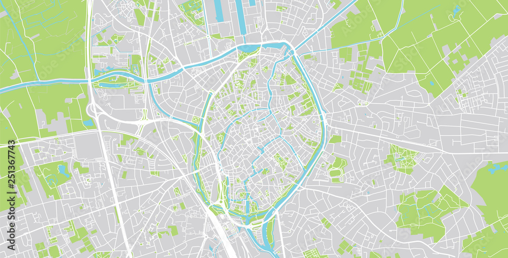 Naklejka premium Mapa miasta miejskiego wektor Brugia, Belgia