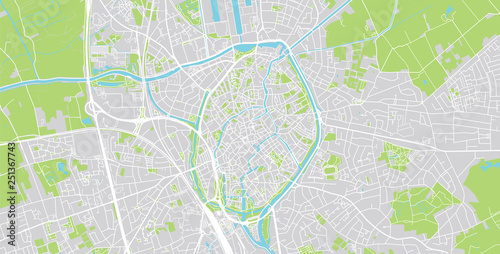 Urban vector city map of Bruges, Belgium