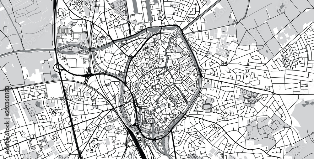 Naklejka premium Mapa miasta miejskiego wektor Brugia, Belgia