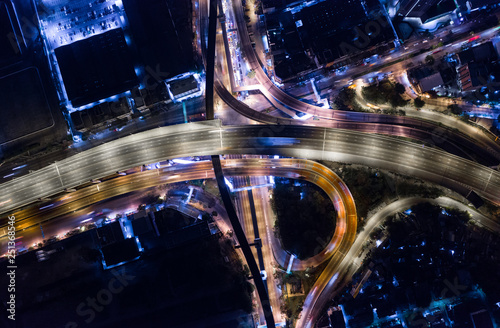 Aerial view road traffic in Bangkok city at Thailand, top view from a drone