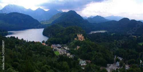 Panoramic view of Hohenschwangau Castle, near Fussen in southwest Bavaria, Germany