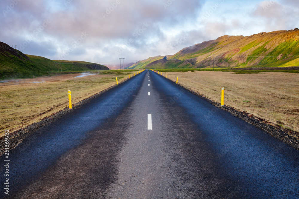 Asphalt road in Northeastern Iceland Scandinavia