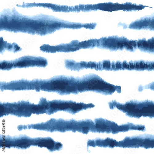 Shibori style background with abstract lines. Indigo blue seamless vector pattern