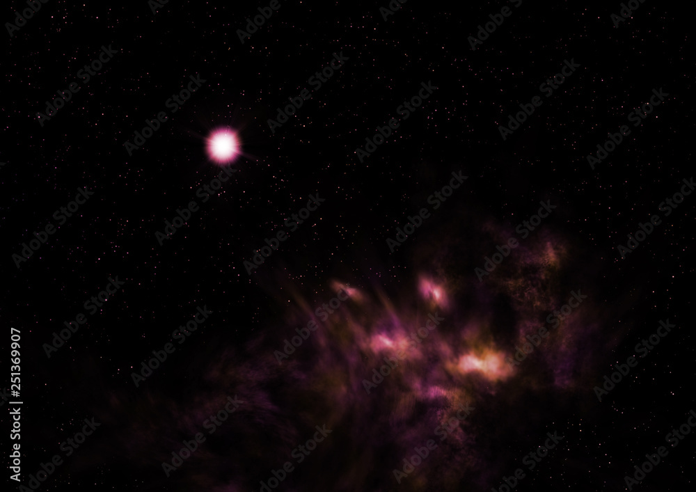 Star field in space and a nebulae. 3D rendering