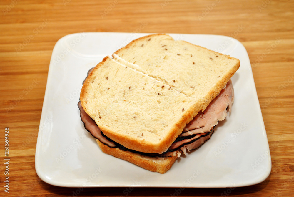 Ham & Cheese on Rye Bread Sandwich