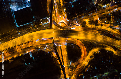 Aerial view road traffic in Bangkok city at Thailand, top view from a drone