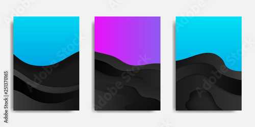 Vector illustration. Futuristic background with fluid and dynamic shapes composition in purple, blue, twilight and pink duotone gradients color. Suitable for Book cover, annual report, flyer, poster,.