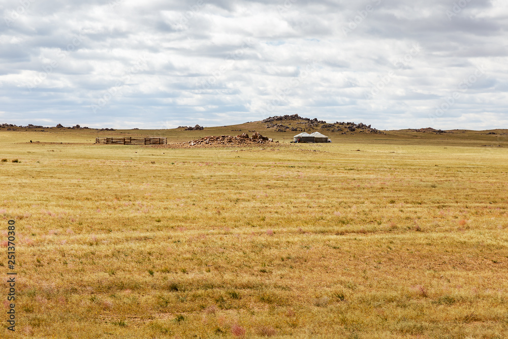 yurt in the mongolian steppe, Gobi Desert, Mongolia