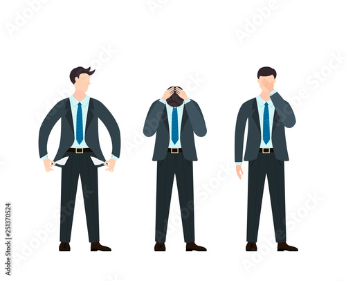 Set of Sad Men in Business Suit and Tie