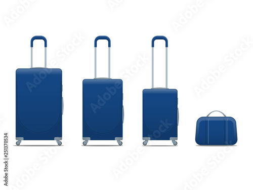 Different colorful Business and family vacation travel luggage bag, handbag baggage modern. Set of suitcases and backpacks isolated on white.