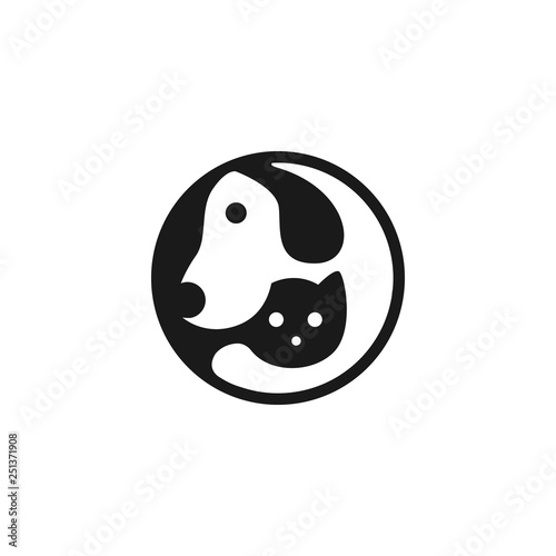 Dog cat pet hugs logo vector icon, Modern animal badge for veterinary clinic - Vector