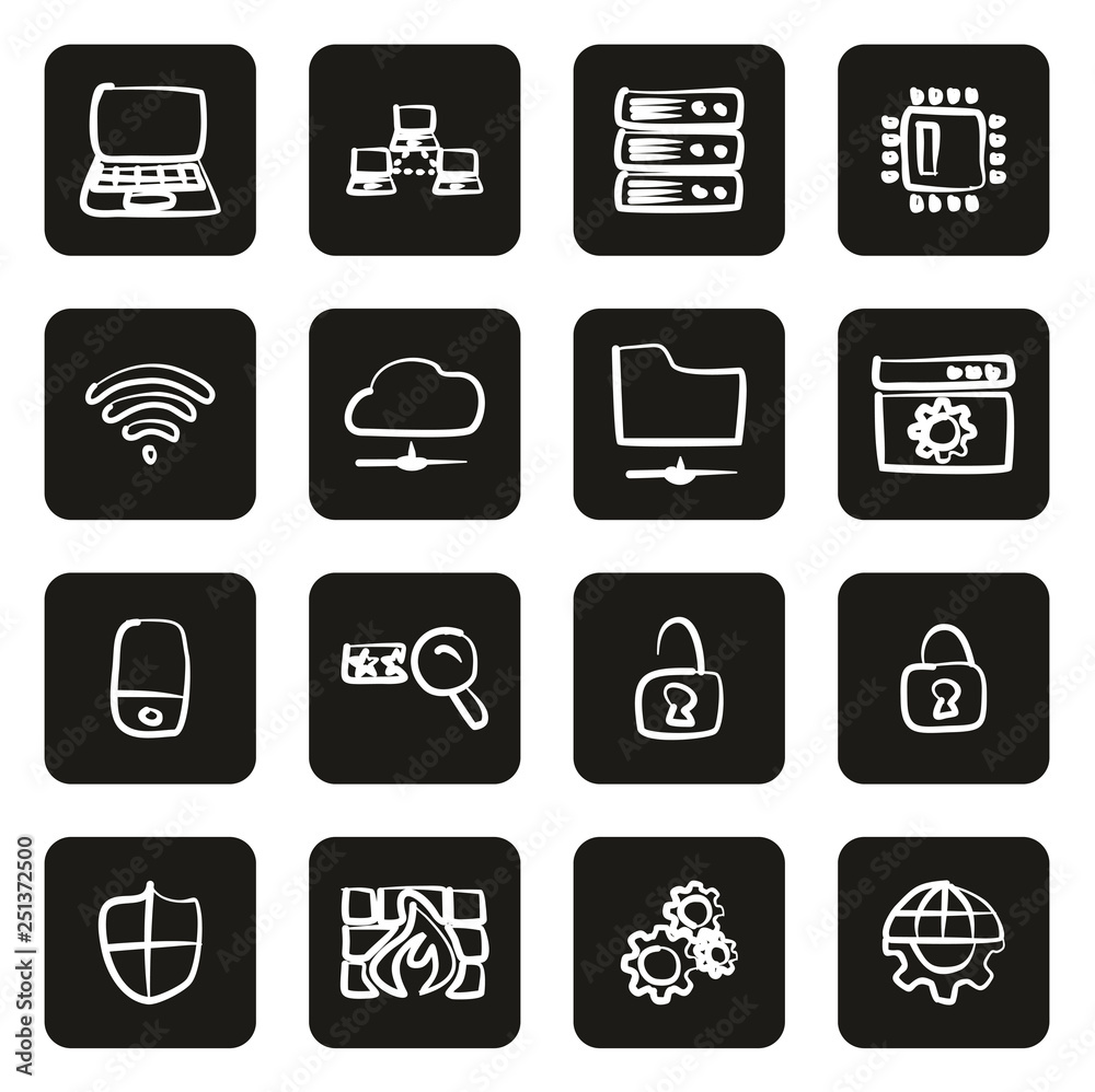 System Administrator Icons Freehand White On Black System Administrator Icons Freehand White On Black