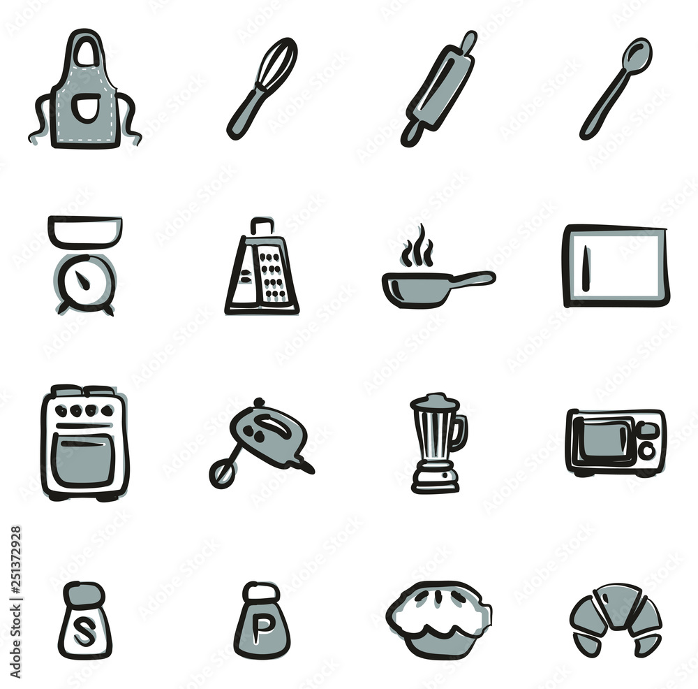 Baking or Cooking Icons Freehand 2 Color