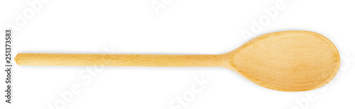 Tableau sur toile Top view of a wooden spoon on a white background