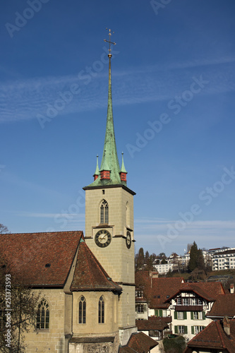Close up of Nydegg Church in the old town of bern, the capital of switzerland.