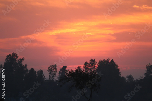 Sunset Time in a Remote Village Area