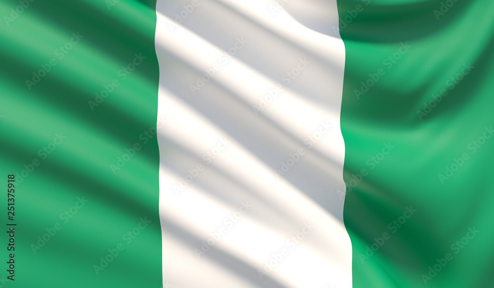 Flag of Nigeria. Waved highly detailed fabric texture. 3D illustration.