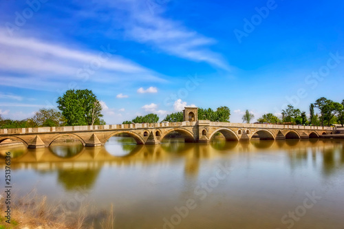 Spectacular Bridge above Tundzha River in Edirne, Turkey photo