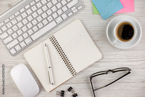 Items for business on a light background on the table  view from the top