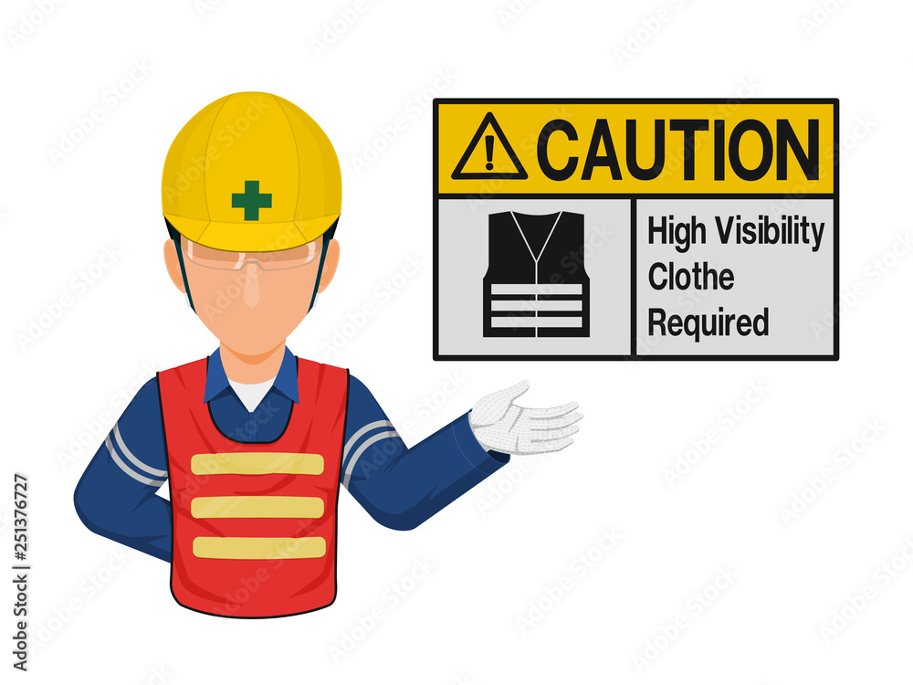 Industrial worker is presenting vest sign