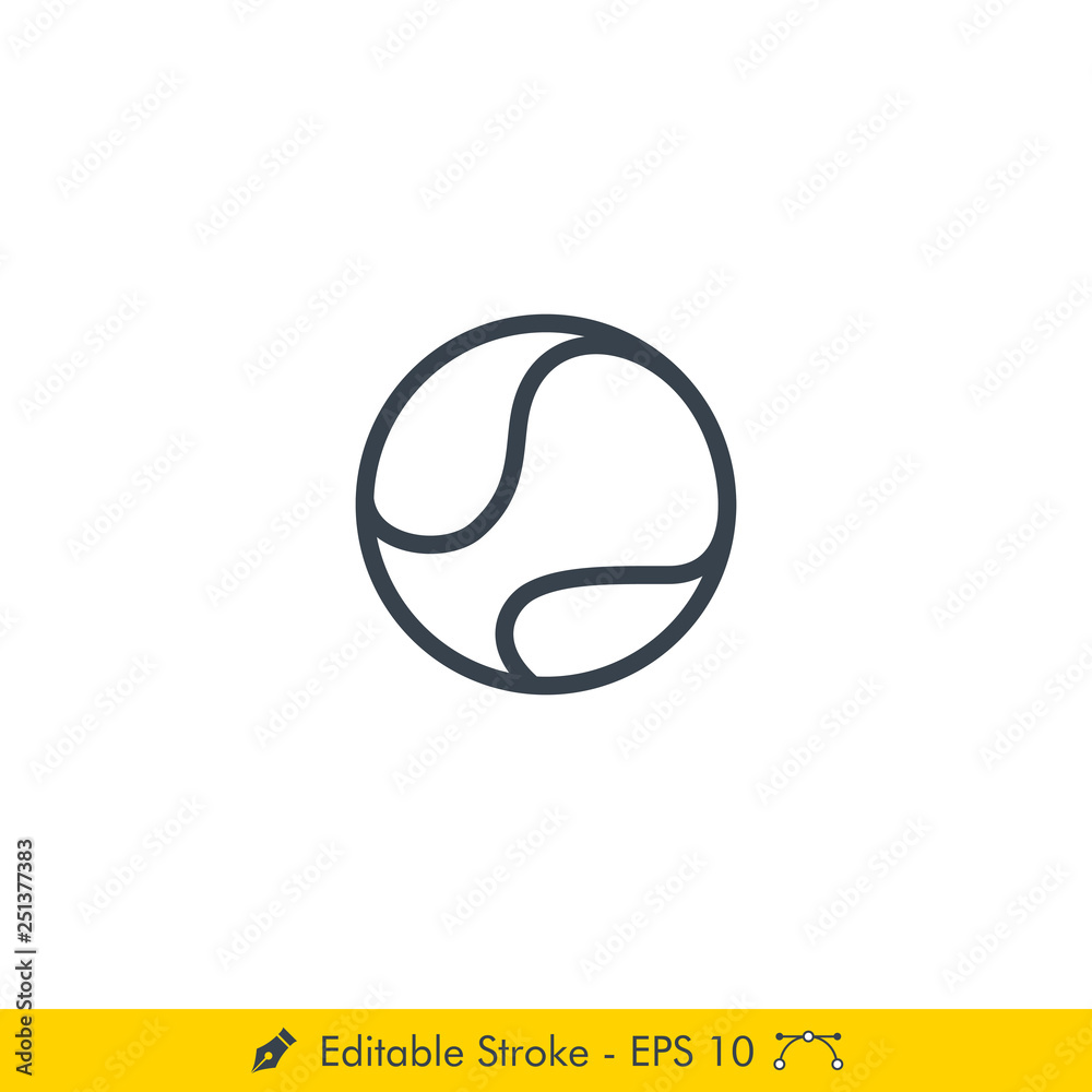 Tennis Ball Icon / Vector - In Line / Stroke Design Tennis Ball Icon / Vector - In Line / Stroke Design