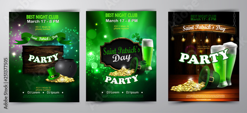 Irish holiday Saint Patrick s Day. Party poster, disco night placard