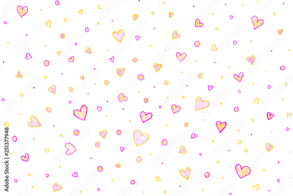 hearts colored pencil drawing point circles. school drawing. St. Valentine's Day. love. background