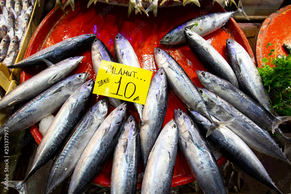 Bostanli / Izmir / Turkey, February 20, 2019, Bostanli fish market bazaar (Bospa)