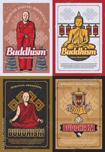 Buddhism religion symbols and Buddhist monks