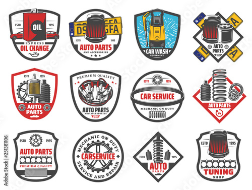 Car repair and vehicle diagnostic service icons
