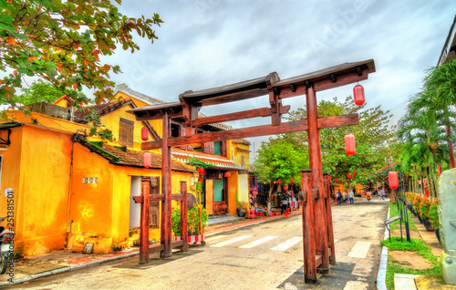 Traditional arch with lanterns in the old town of Hoi An, Vietnam
