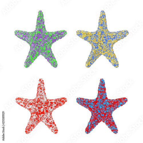 Multicolour Caribbean Starfish. 3d Rendering