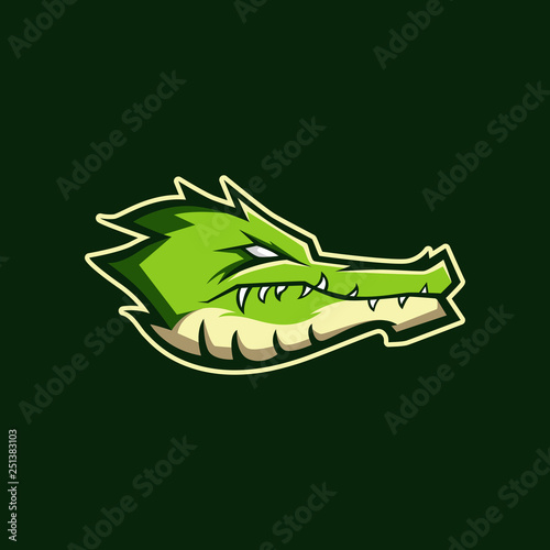 Modern professional logo for sport team. Alligator mascot. Crocodile, vector symbol on a dark background.