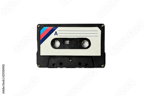 Audio retro vintage cassette tape isolated on white 80s style