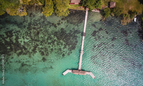 Drone photo of wooden pier dock in the Mexican Lagoon  photo