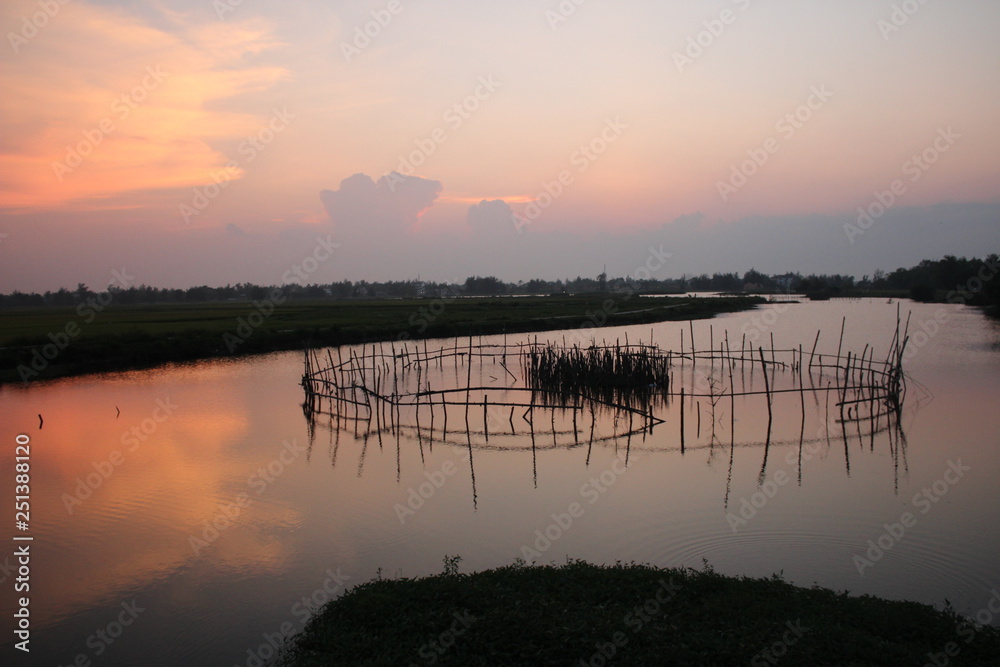 sunset on a fishing trap