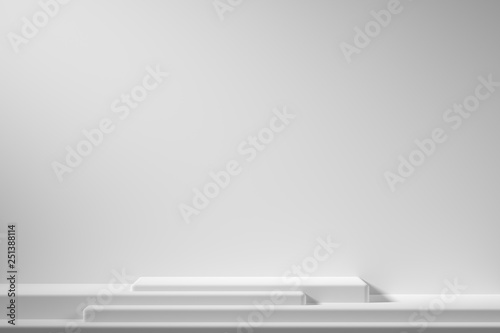 Abstract geometry shape white color podium on white background with spotlight for product. minimal concept. 3d rendering © 8_visual