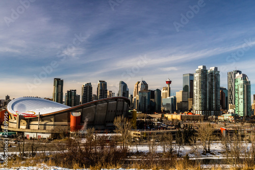 City skyline from a hill top on a winters morning, Calgary, Alberta, Canada