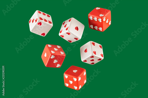 Photography Set of six dices with heart-shaped dots (w/clipping path)