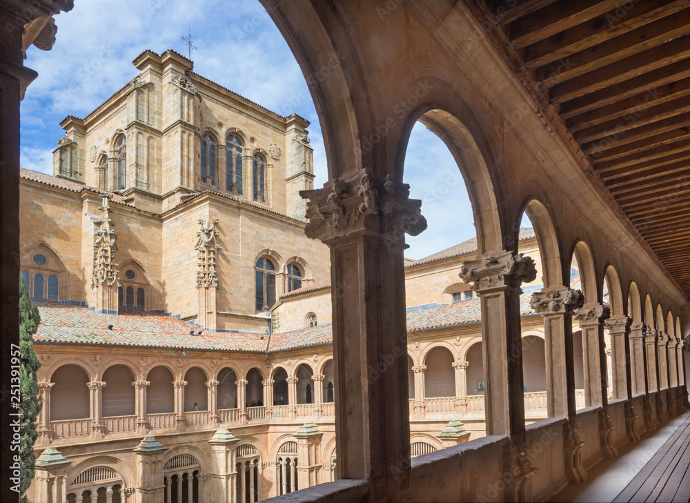 SALAMANCA, SPAIN, APRIL - 17, 2016:  The renaissance-baroque atrium of Colegio Arzobispo Fonseca.