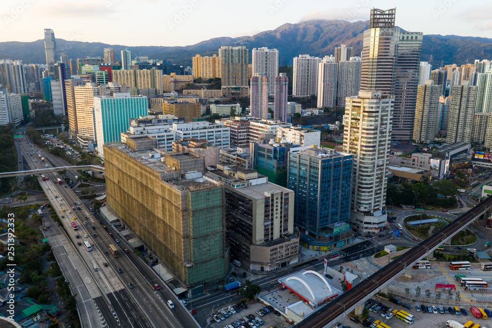 Fototapeta premium Top view of Hong Kong city