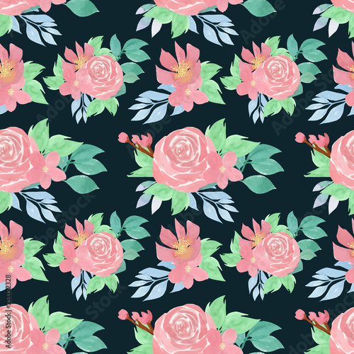 watercolor floral seamless pattern with gorgeous pink roses