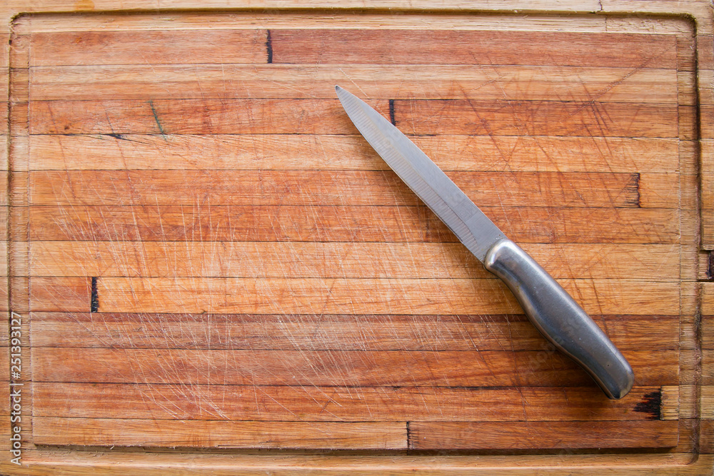 cutting knife on a wooden cutting board