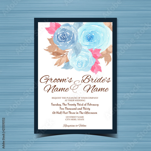 Vintage Watercolor Floral wedding invitation with gorgeous blue roses
