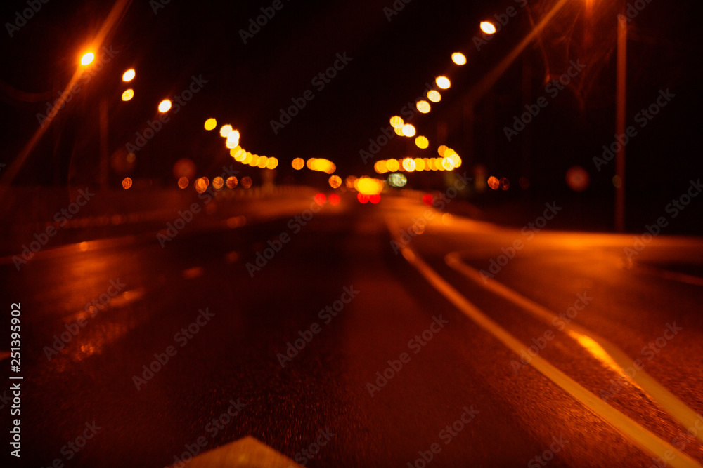 Night traffic lights Blurred defocused background Highway Night traffic lights Blurred defocused background Highway
