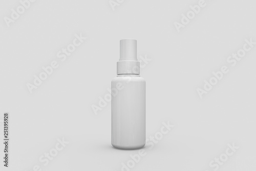 Realistic Plastic bottle with sprayer. Mock-up white plastic packaging for medical spray. Packaging of aerosol isolated on background. 3D rendering