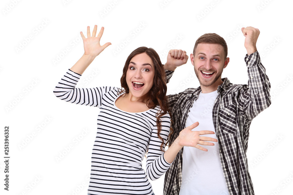 Beautiful young couple isolated on white background