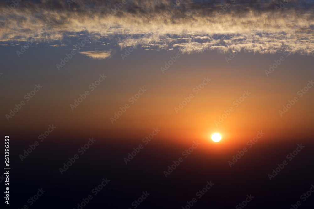 Beautiful sunset on the top of Jabel Hafeet mountain, Al Ain city, UAE. Asia.